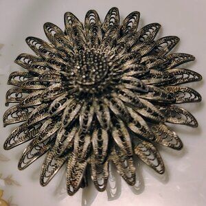 Antique 925 Sterling Silver Edwardian Sunflower Filigree Brooch Made in SA